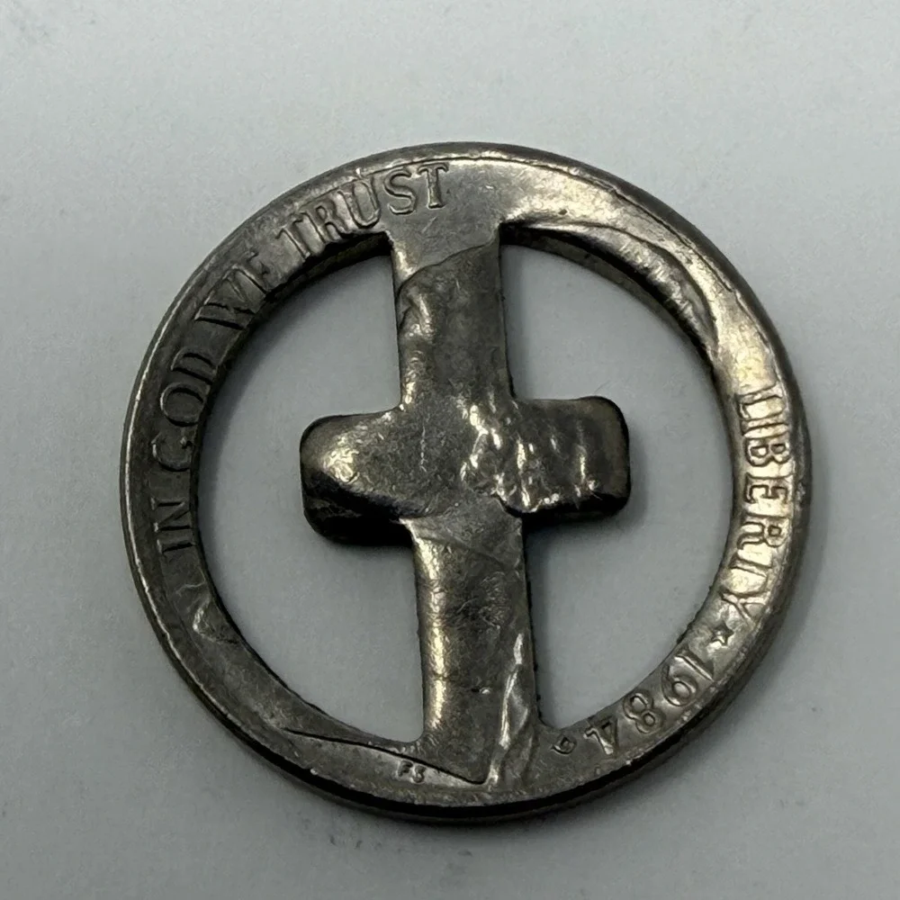 1984 Jefferson Cut Out Cross Nickel Coin